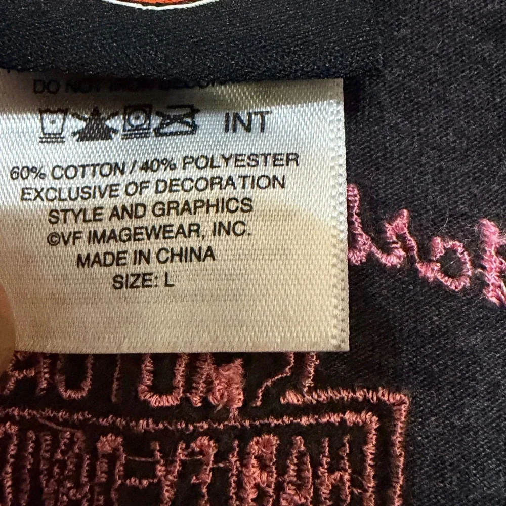 Harley-Davidson Womens V-Neck Graphic T-Shirt Charcoal Grey Pink Wings Large